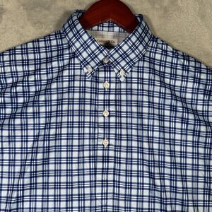 Collars & Co. Polo Shirt Mens Large Blue‎ Plaid Dress Collar Short Sleeve Golf